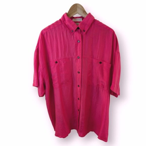 Vintage Compagnie International Express Silk Button Down Blouse Pink Large - Picture 1 of 8